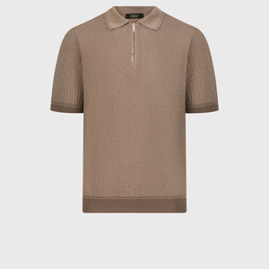 Geometric Pattern Silk-Knit Polo Shirt - Pale Fawn