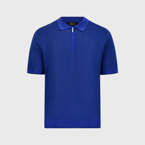 Silk-Knit Geometric Pattern Polo Shirt - Electric Blue