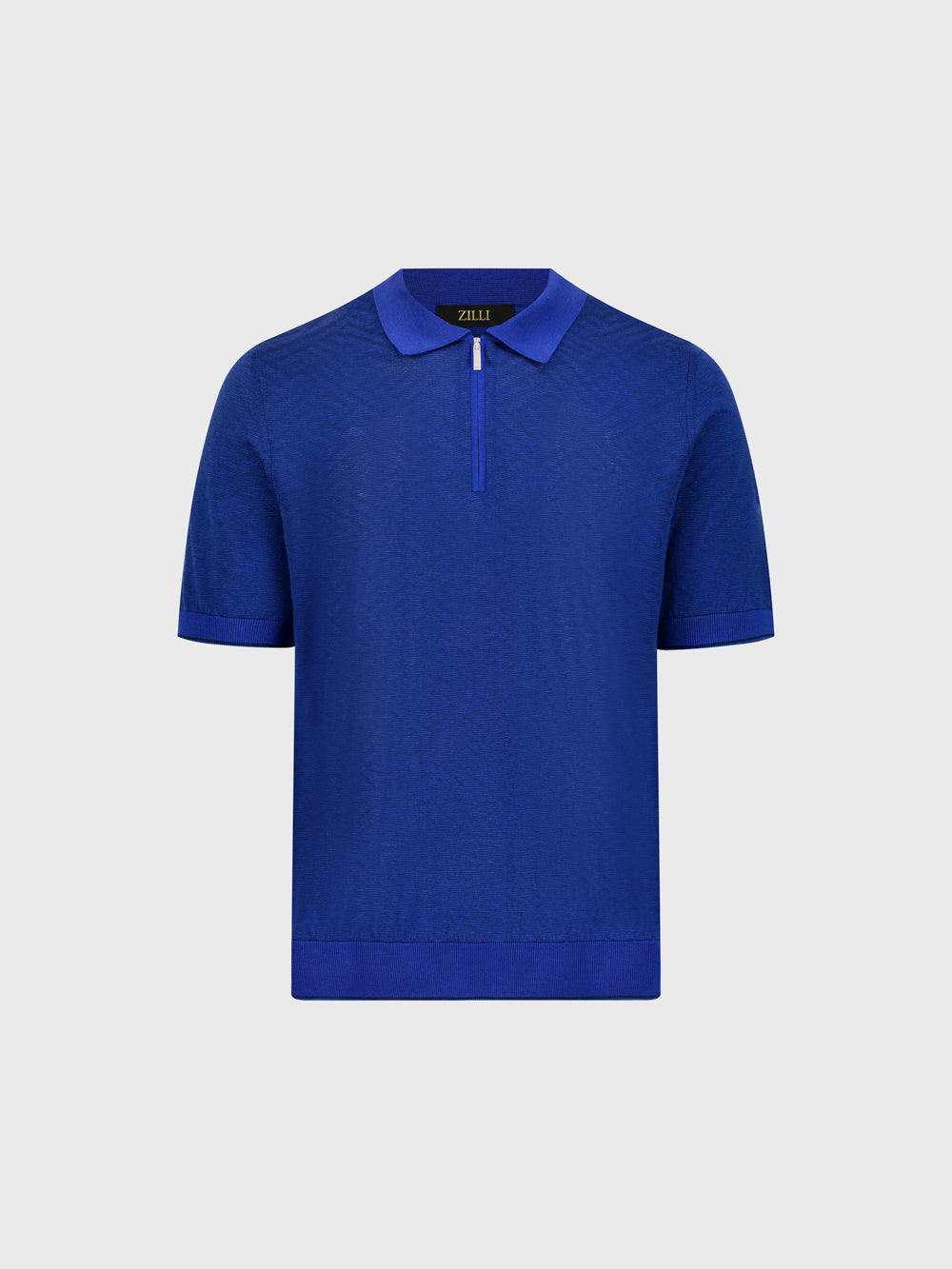 Silk-Knit Geometric Pattern Polo Shirt - Electric Blue