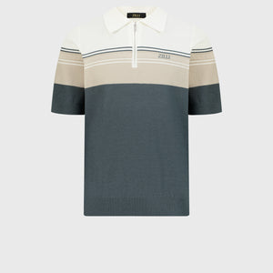 Stripe Polo Shirt - Pale Khaki, Natural White & Pale Fawn
