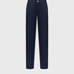 Slim Fit Linen Trousers - Blue Navy