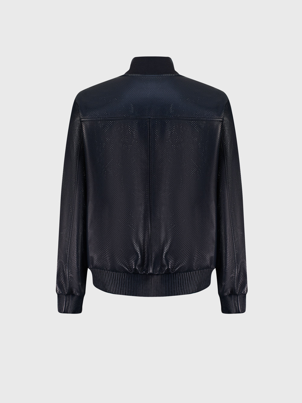 Perforated Leather Bomber Jacket - Blue Navy & Light Grey
