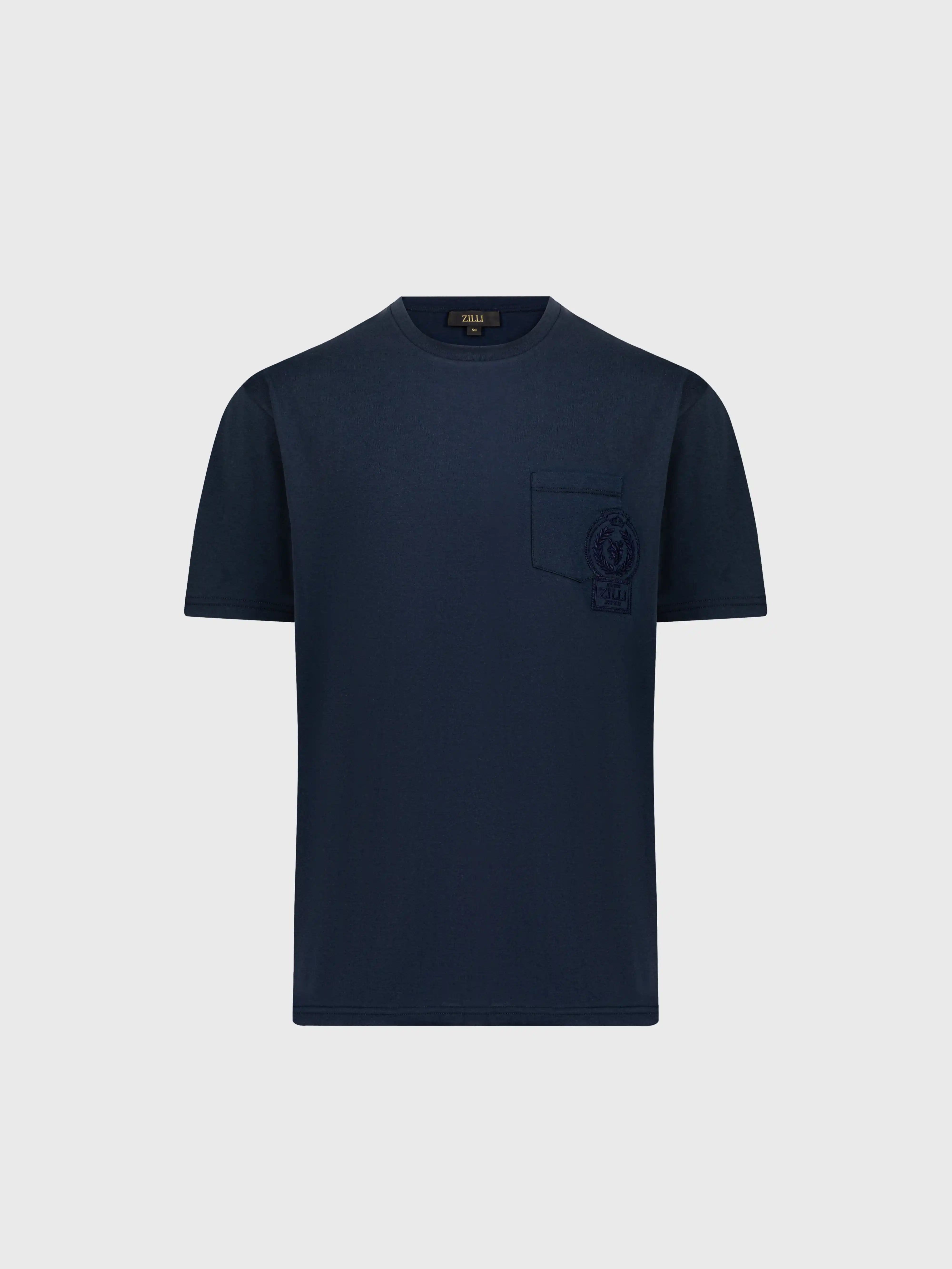 "ZILLI Crest" Embroidery T-Shirt - Dark Navy