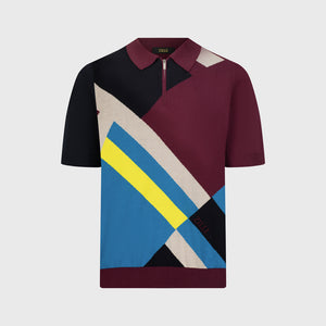 Knit Geometric Pattern Polo Shirt - Deep Magenta