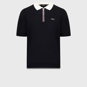 Geometric Pattern Polo Shirt - Blue Navy