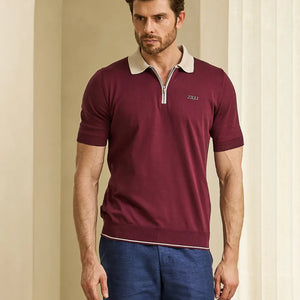 Geometric Pattern Polo Shirt - Deep Magenta