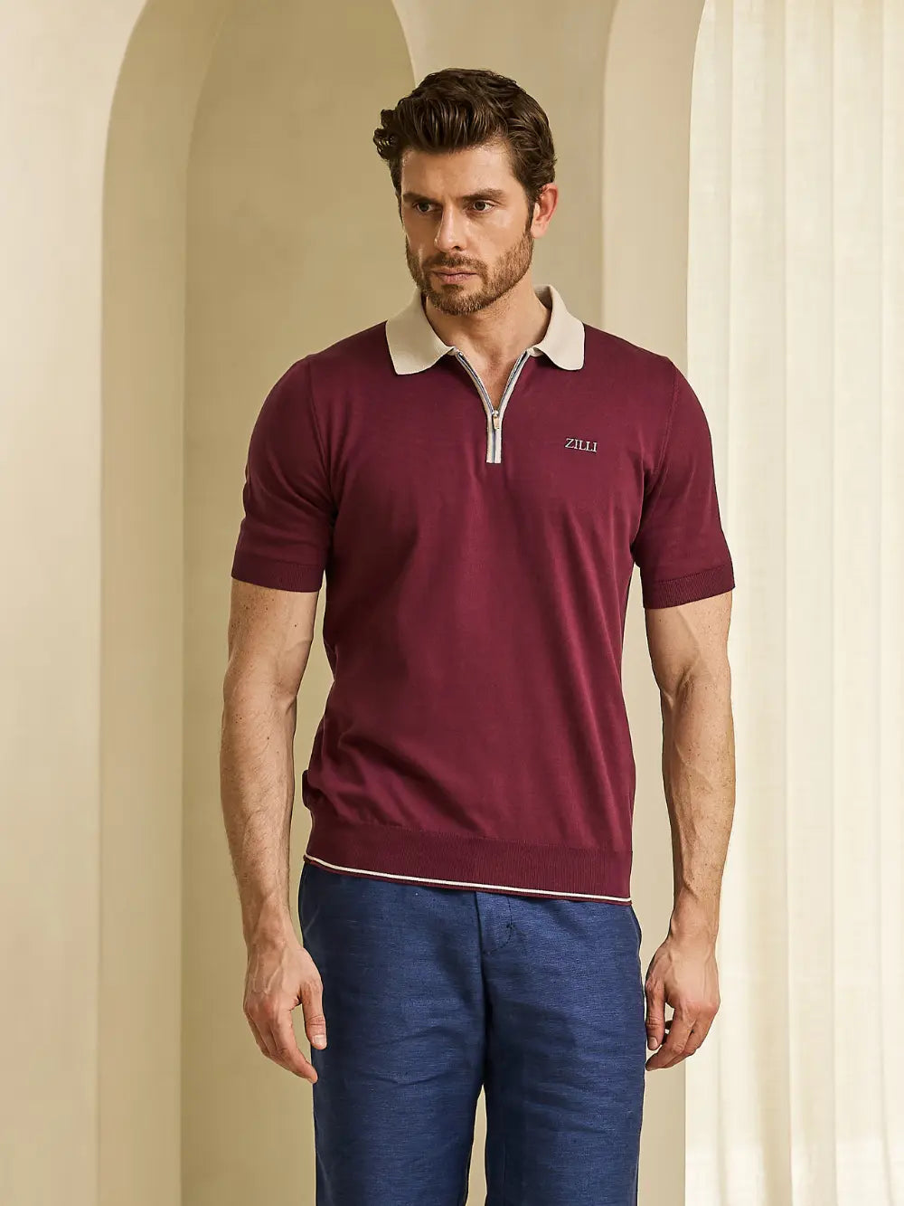 Geometric Pattern Polo Shirt - Deep Magenta