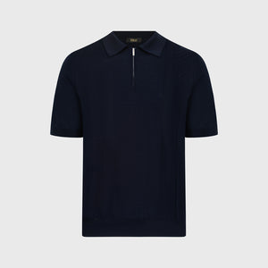 Silk-Knit Polo Shirt - Blue Navy