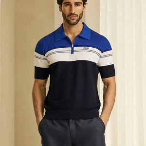 Stripe Polo Shirt - Blue Navy, Natural White & Blue Electric