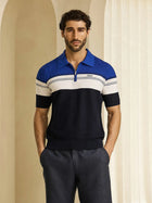 Stripe Polo Shirt - Blue Navy, Natural White & Blue Electric