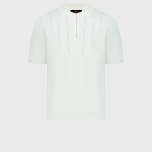 Geometric Pattern Silk-Knit Polo Shirt - Natural White