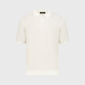 Silk-Knit Geometric Pattern Polo Shirt - Natural White
