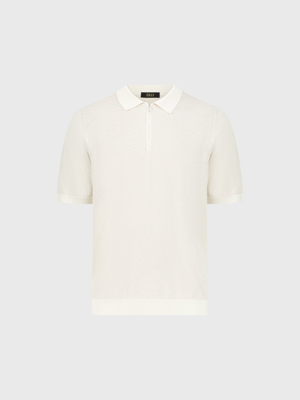 Silk-Knit Geometric Pattern Polo Shirt - Natural White