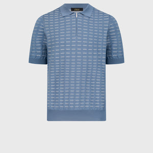 Geometric Pattern Silk-Knit Polo Shirt - Pale Blue Onyx
