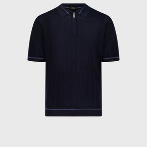 Geometric Pattern Silk Knit Shirt - Blue Navy