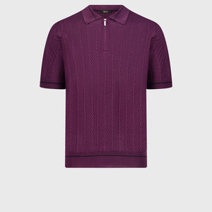 Geometric Pattern Silk Knit Shirt - Deep Magenta