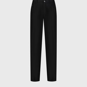 Wool Jean with Calf Leather Detail - Black