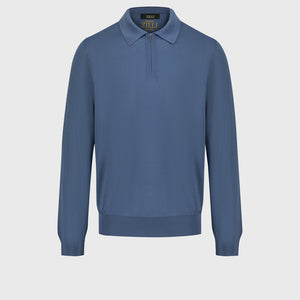 100% Wool Polo Half-Zip Knit – Oxford Blue