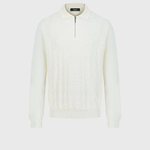 Wool-Silk Polo Half-Zip Pebbled Knit – Blond Fawn