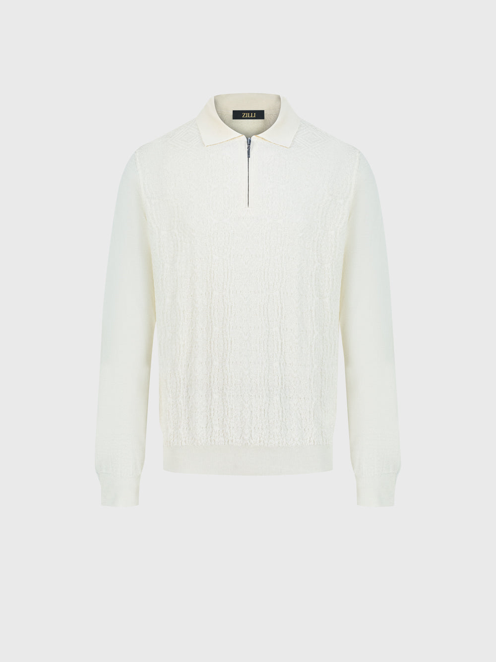 Wool-Silk Polo Half-Zip Pebbled Knit – Blond Fawn
