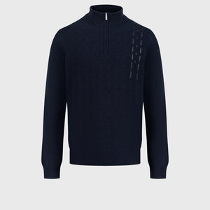 100% Lambswool Fitted Half-Zip Sweater - Dark Navy