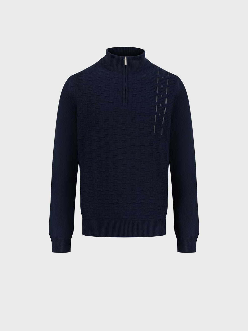 100% Lambswool Fitted Half-Zip Sweater - Dark Navy