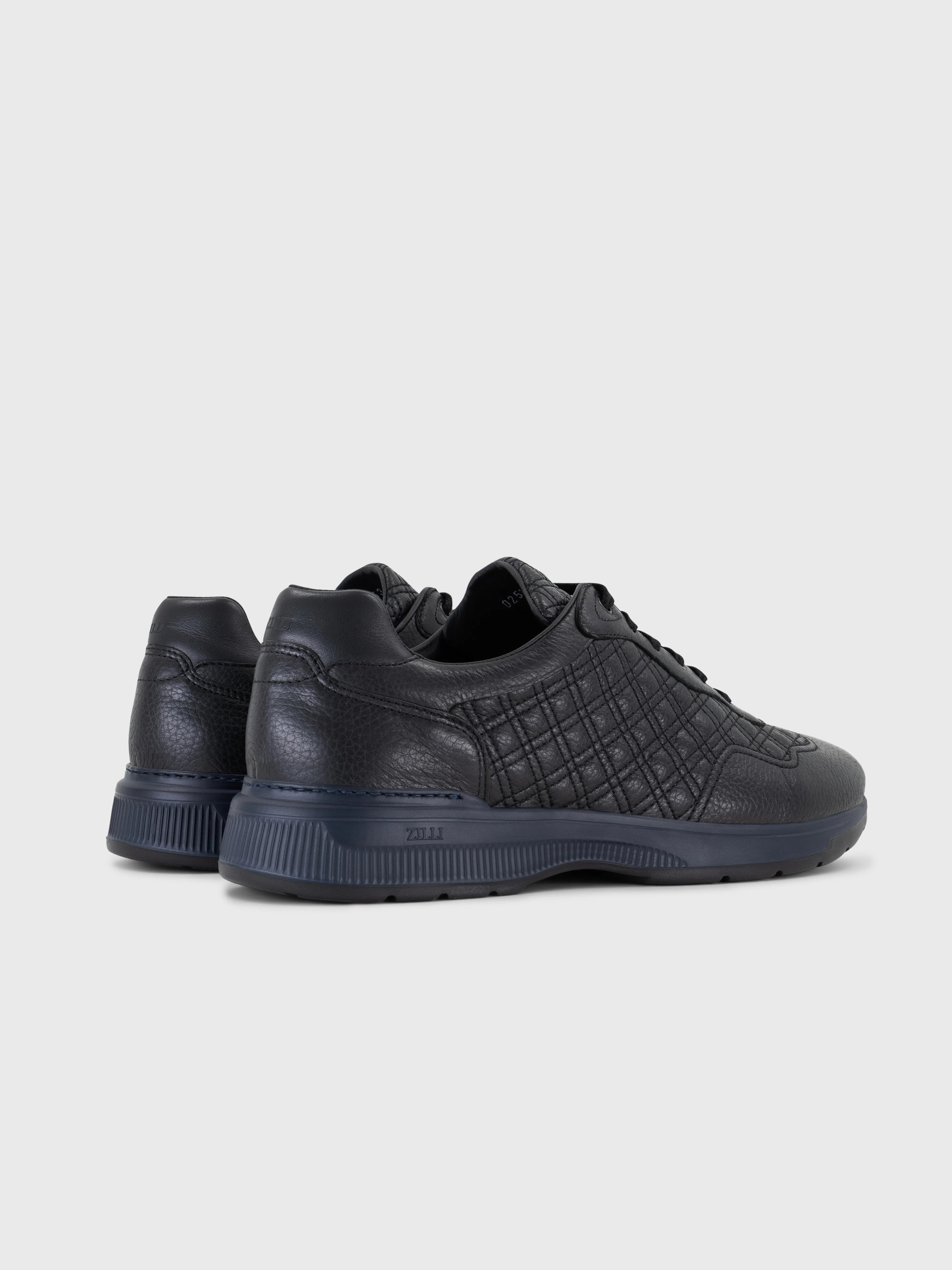 Кожаные кроссовки с алмазной строчкой - Черный