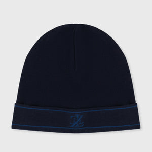 70% Wool 30% Silk Beanie - Dark Navy
