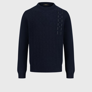 100% Lambswool Pullover with Leather Detail - Dark Navy