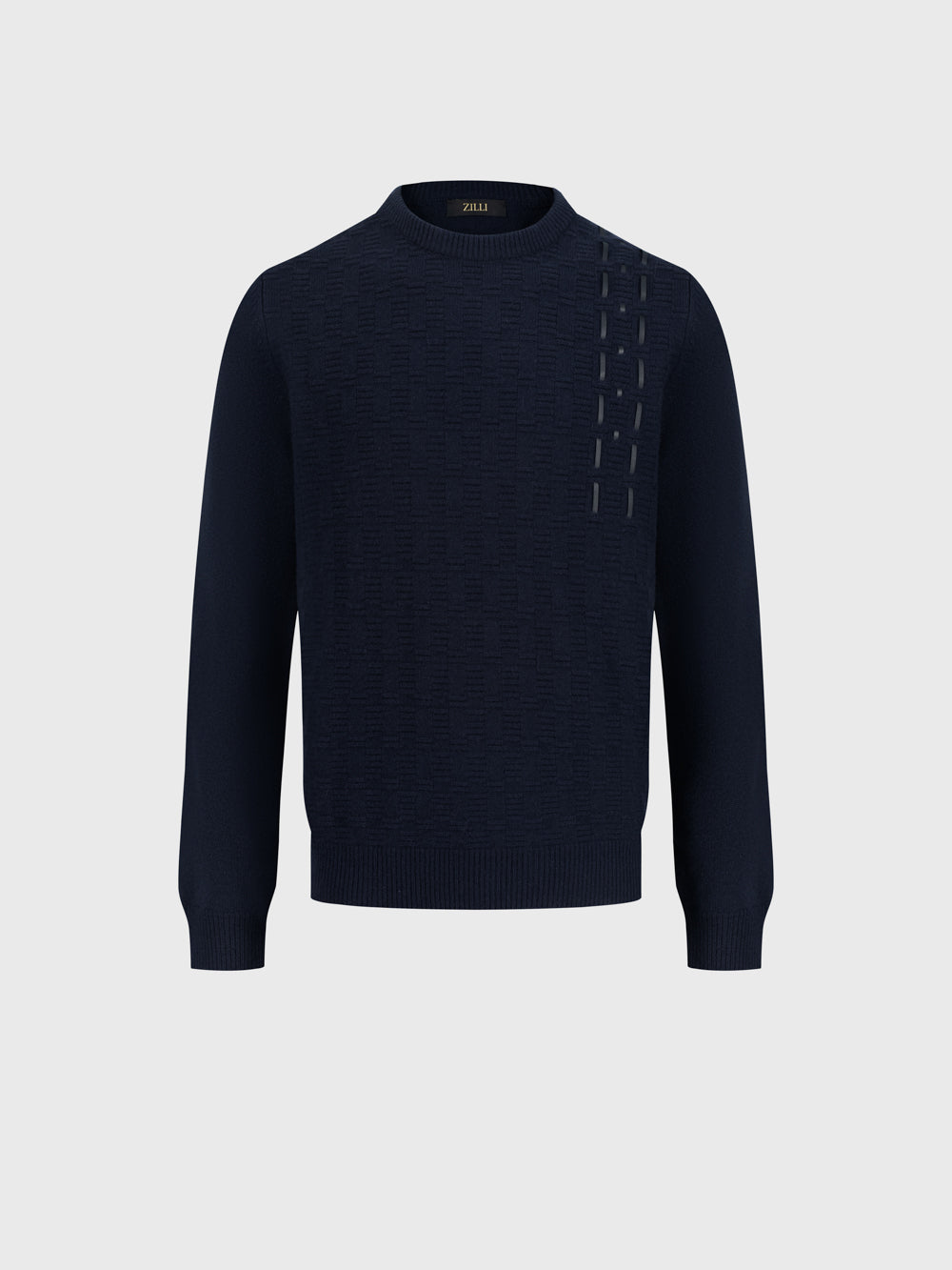 100% Lambswool Pullover with Leather Detail - Dark Navy