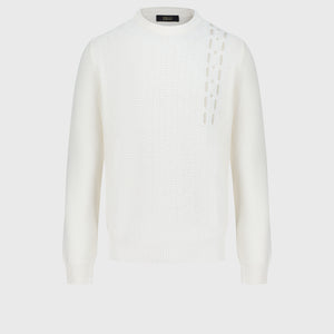 100% Lambswool Pullover with Leather Detail - Blond Fawn