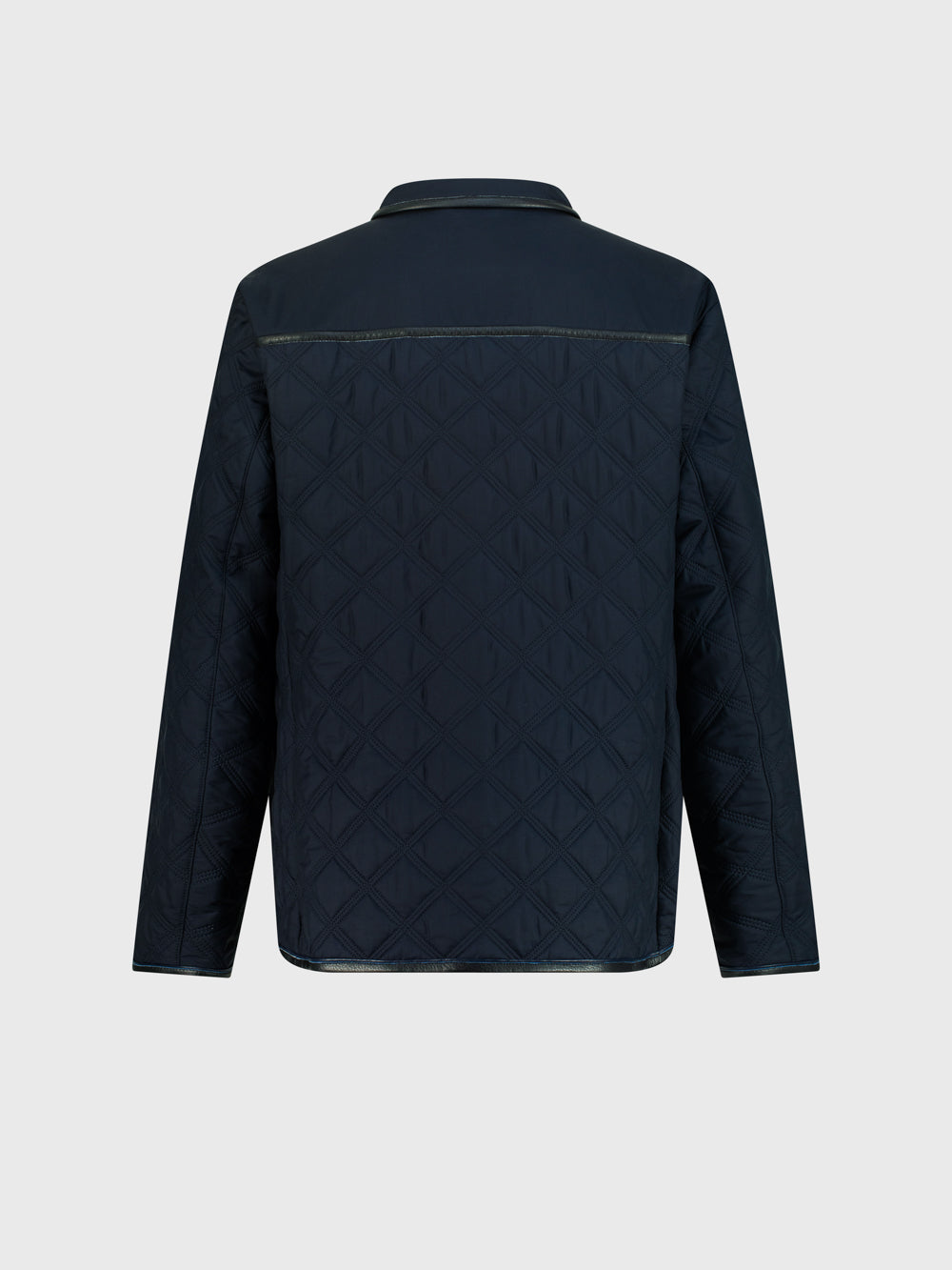 Puffer Jacket with Silk Interior and Leather Piping – Blue Navy