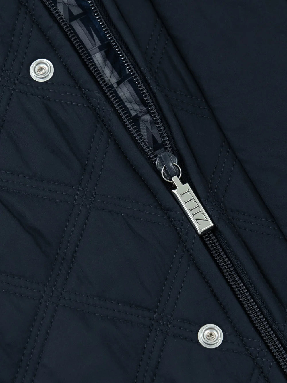 Puffer Jacket with Silk Interior and Leather Piping – Blue Navy