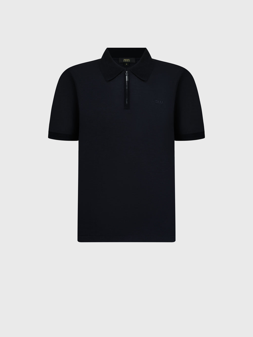 Wool Knit Polo T-Shirt with Half-Zip – Dark Navy