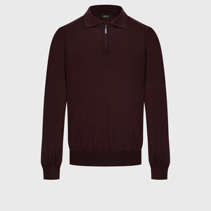 Wool-Silk Lightweight Polo Half-Zip Knit – Ruby