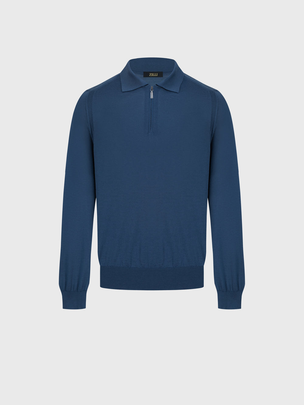 Wool-Silk Lightweight Polo Half-Zip Knit – Smoke Blue