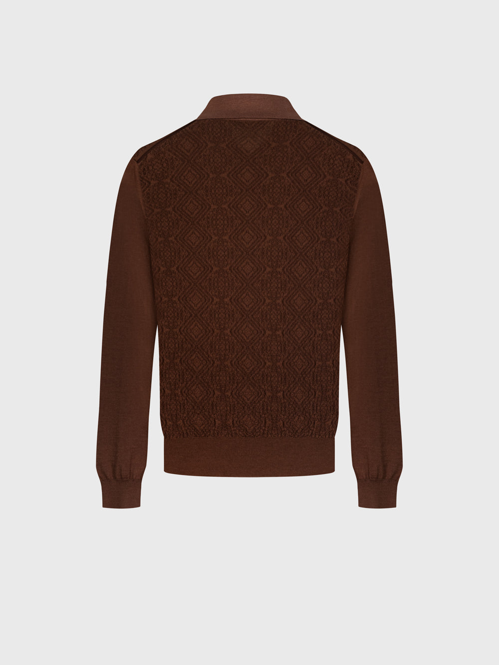 Wool-Silk Polo Half-Zip Pebbled Knit – Whiskey