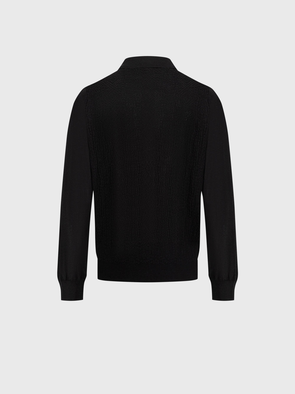 Wool-Silk Polo Half-Zip Pebbled Knit – Black