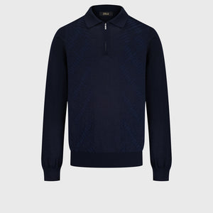 60% Wool 40% Silk Zip Polo - Dark Navy