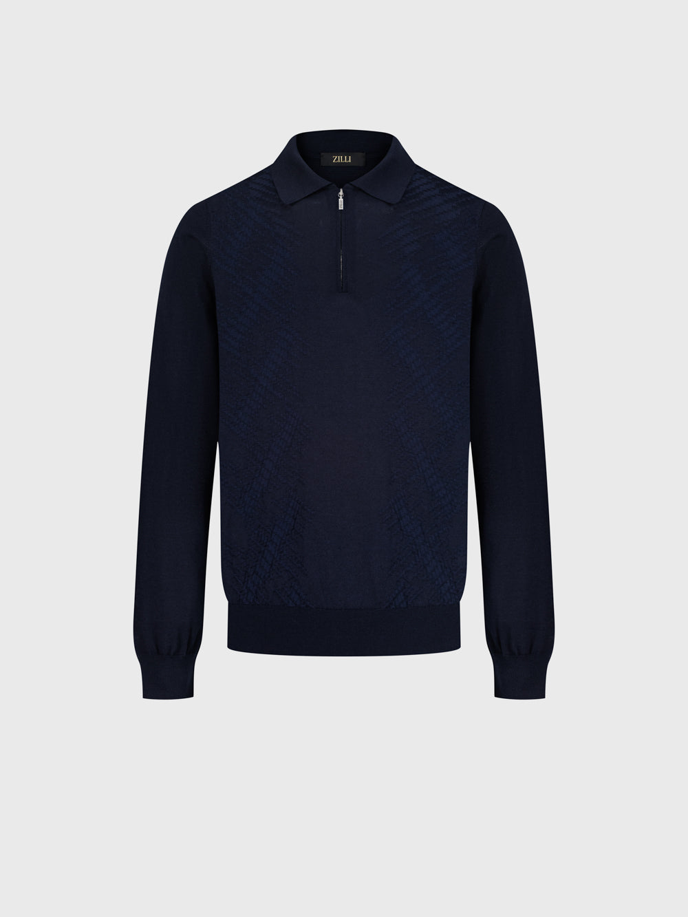 60% Wool 40% Silk Zip Polo - Dark Navy