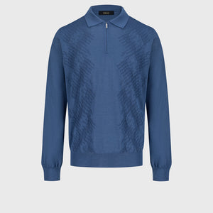 60% Wool 40% Silk Zip Polo - Oxford Blue