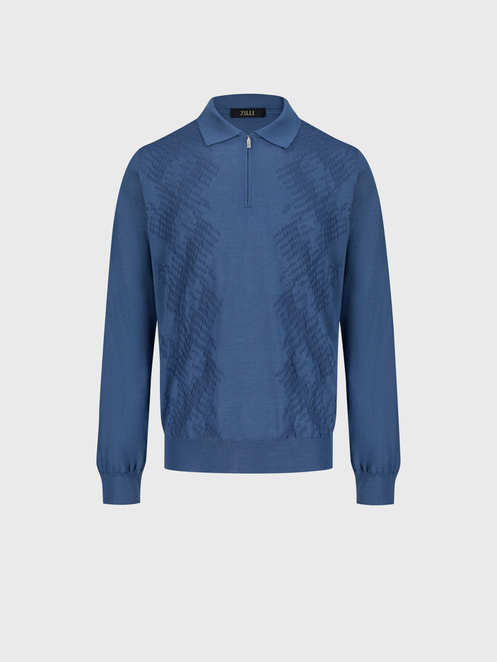 60% Wool 40% Silk Zip Polo - Oxford Blue