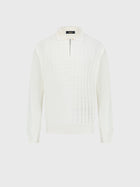 Angled Panel Polo Half-Zip Knit with Crocodile Leather Trim – Blond Fawn