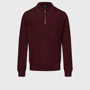 Angled Panel Polo Half-Zip Knit with Crocodile Leather Trim – Ruby