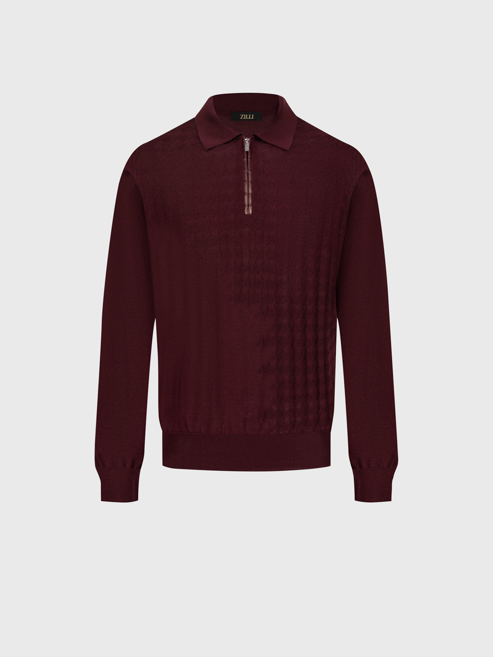 Angled Panel Polo Half-Zip Knit with Crocodile Leather Trim – Ruby