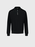 Speckled Half-Zip Knit with Crocodile Leather Trim – Black