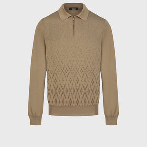 Speckled Half-Zip Knit with Crocodile Leather Trim – Cappuccino