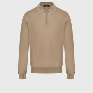 100% Wool Polo Half-Zip Knit – Cappuccino