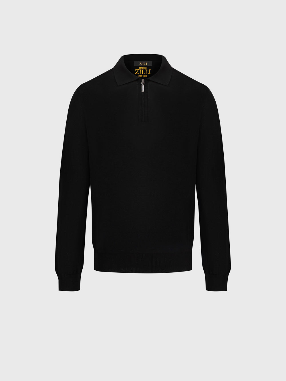 100% Wool Polo Half-Zip Knit – Black