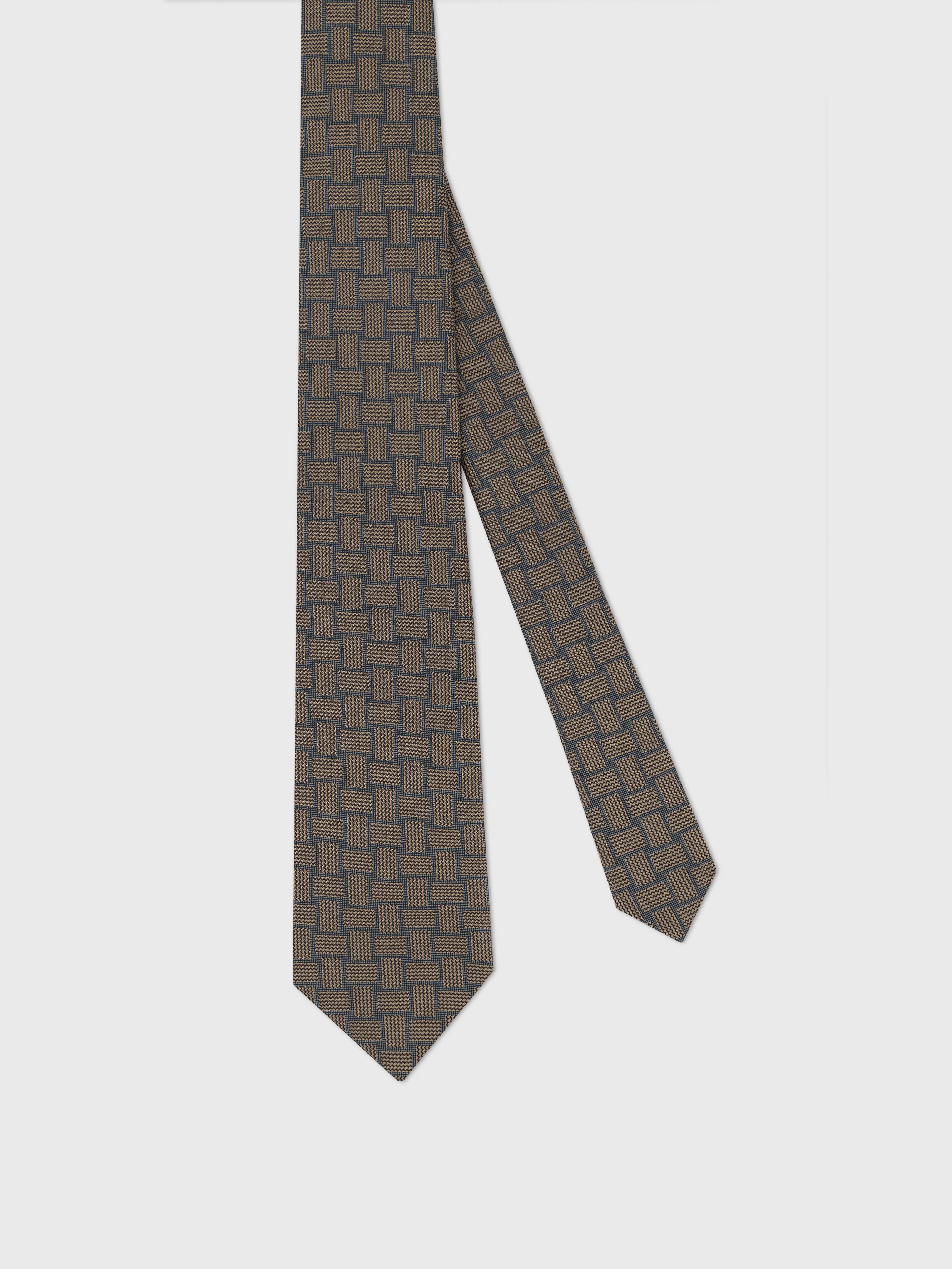 100% Silk Tie with Square and Dot Pattern - Dark Navy